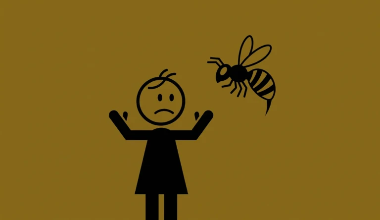 Pictogramme d'un enfant et d'un frelon sur un fond jaune.