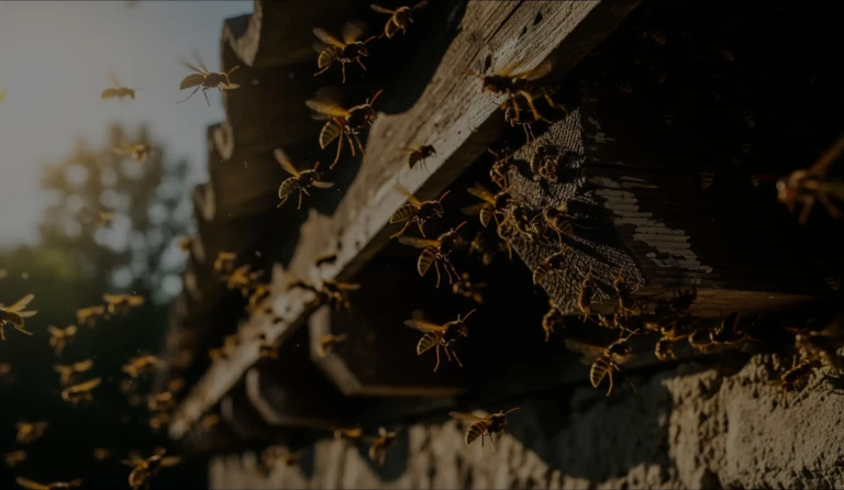 Essaim de frelons menaçant les chevrons en bois d'une maison.