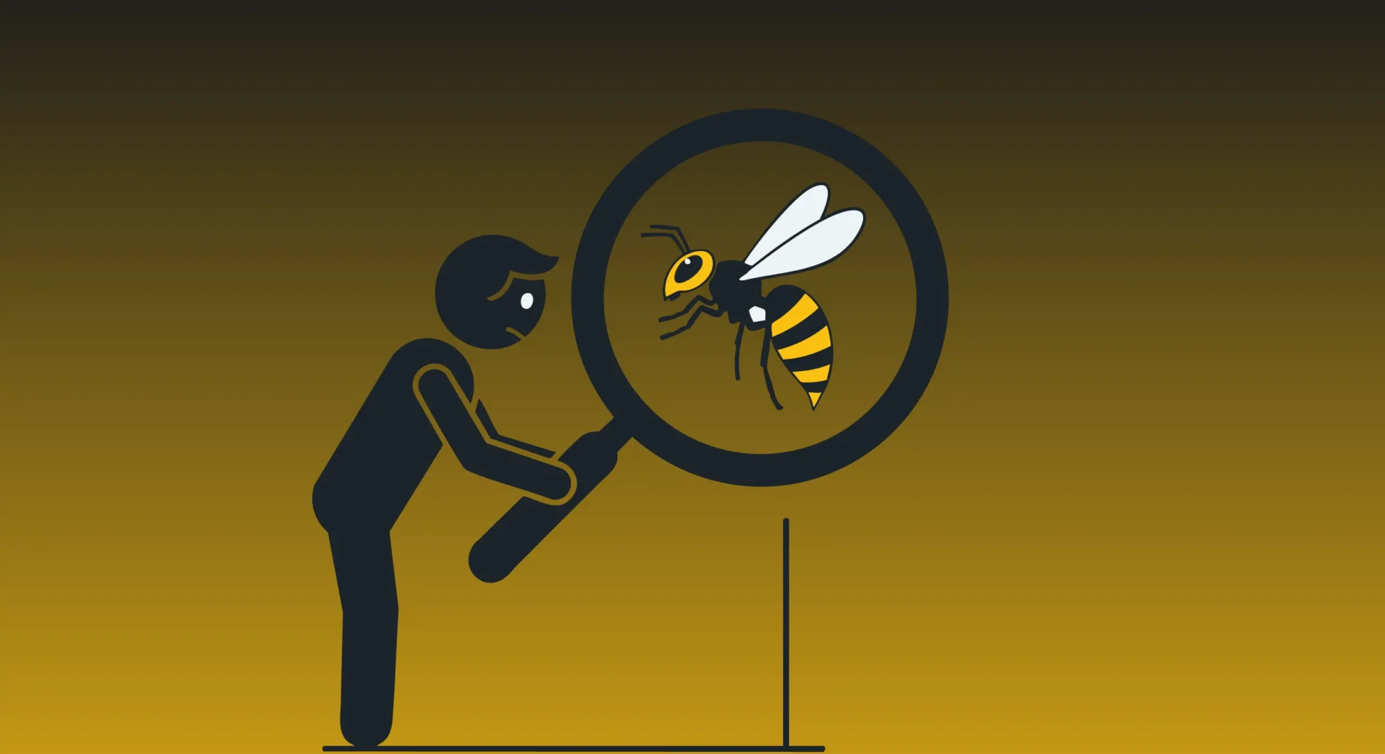 Pictogramme d'une personne qui identifie un frelon à l'aide d'une loupe.